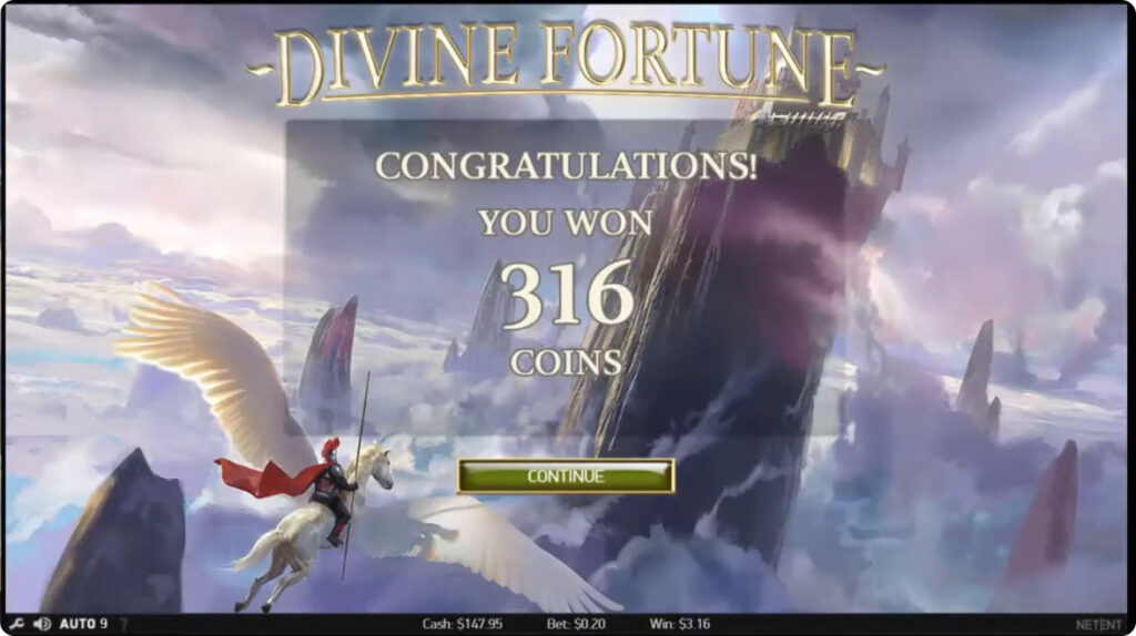 Divine Fortune slot win.