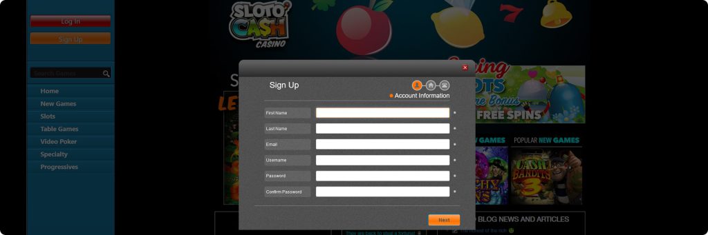 Slotocash Casino SIgn Up.