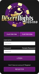 Desert Nights casino login form. 