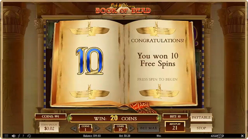 Book of Dead slot free spins. 