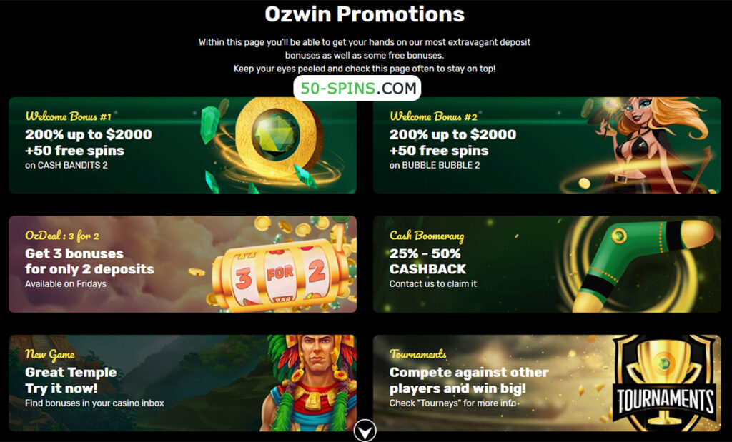 Ozwin casino bonuses.