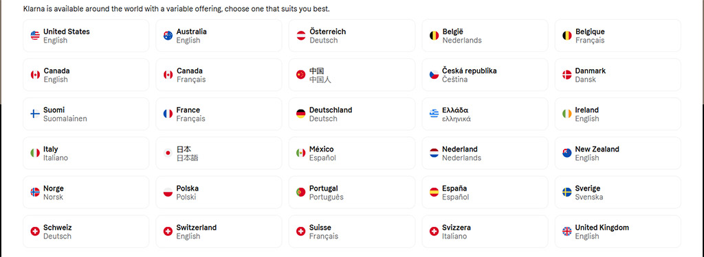 Klarna availability worldwide. 
