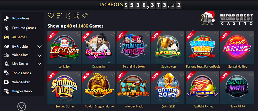 VegasCrest casino slots.