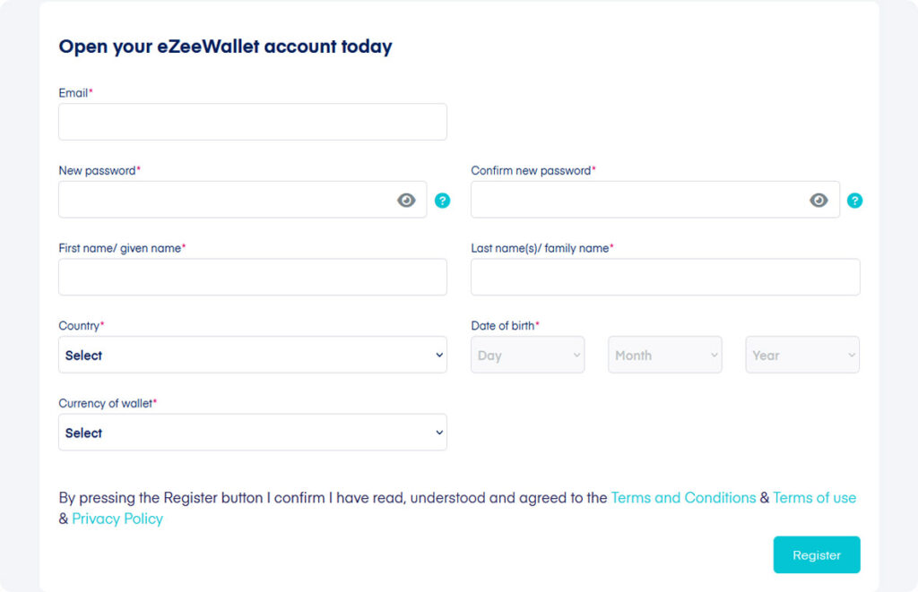 ezeewallet register form.