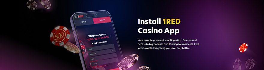 1RED casino mobile app.