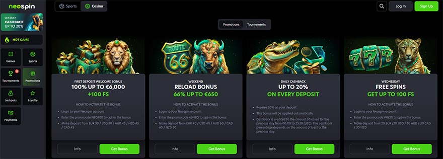 Neospin casino bonus.