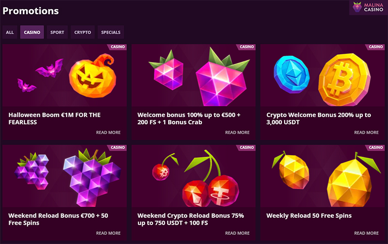 Malina casino bonuses.