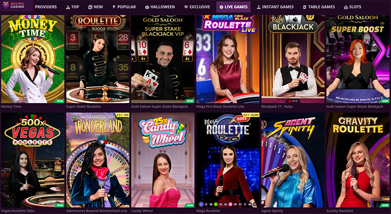 Live casino games.